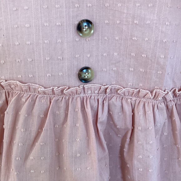 Dusty Peach Cotton V Neck Blouse w Flutter Sleeves Large - Picture 7 of 10